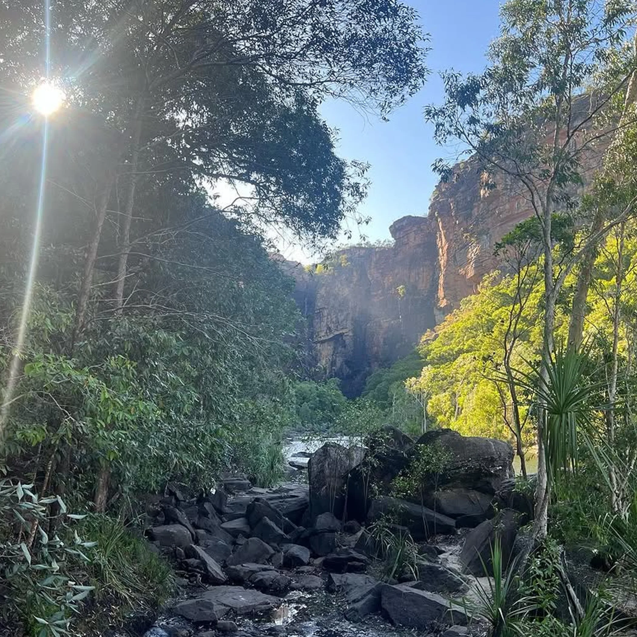sandstone escarpment and creek landscape